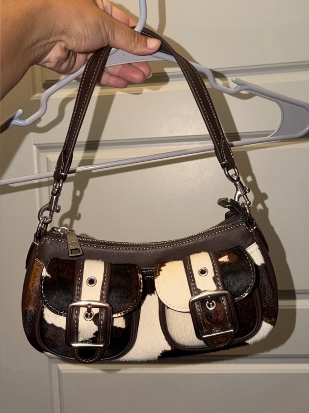 Coach Ashton Coach Brown & White Cowhide Leather Crossbody with Buckle Pockets!